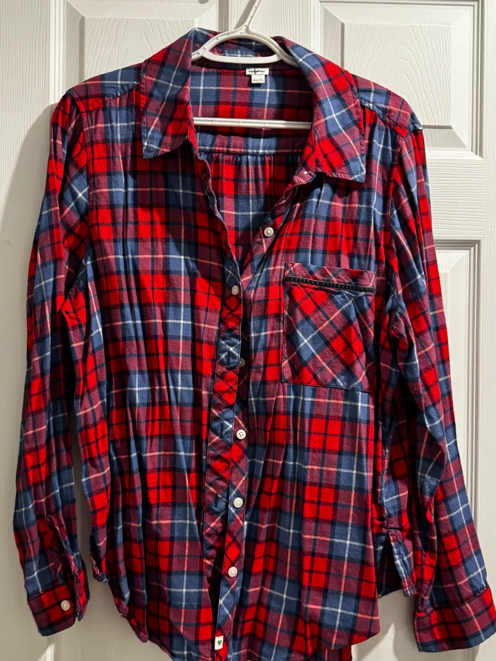 Aerie Red and Navy Plaid Button-Up Shirt